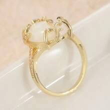 1 pieza Anillo de mujer vintage de lujo exquisito con diseño creativo de patrón de hoja, accesorio de joyería altamente estético - Dorado - Ver 6