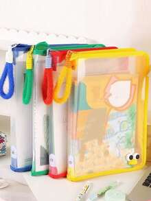 1pc Versatile Clear Document Pouch Waterproof Zipper File Bag Large Capacity Wide Bottom Space Saving Multi Color Design Portable Organizer For Test Papers Home Work Certificates Bills Receipts Stationery Pencil Cases Ideal For School Office - Multiple Styles - View 5