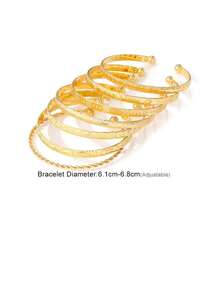 7pcs/Set Gold Bangle Set - Multi-Layer Stackable Textured Bangles Bohemian Style Jewelry - Gold - View 7