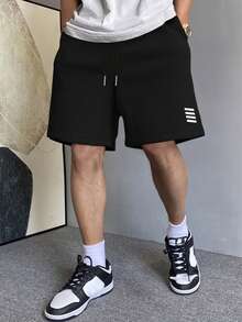 CZJ Bermudas Spty para Hombre con Detalles Elegantes, Cómodas y Versátiles para Cualquier Ocasión.png Pantalones Cortos de Playa de Verano Casuales con Cintura Elástica para Hombre - Negro - Ver 2