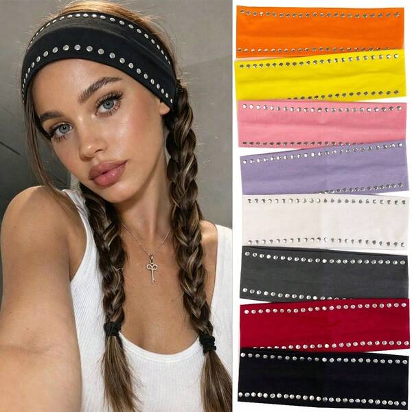Fashionable New Metal Punk Style Headband Street Hot Girl Cool Versatile Headscarf Elastic Sports Hair Band Hair Tie