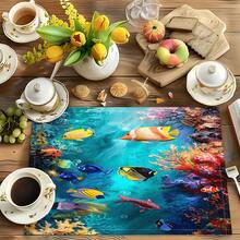 1 pieza/4piezas/6piezas, Decoración del hogar, Manteles individuales de lino con estampado de peces, Adecuados para la mesa de comedor, Decoración para todas las estaciones Primavera, Verano, Otoño, Invierno, Manteles de estilo moderno lavables, Decoración de habitación, Manteles, Posavasos, Manteles para mesa de comedor de cocina, Decoración de fiesta interior y exterior, Decoración del hogar, Regalo ideal - Multicolor - Ver 7