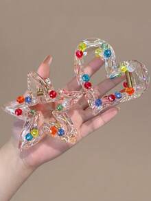 1pc Women Fashionable Sweet Women's Five-Pointed Star Claw. Comes With Claw Clip. The Color Of The Rhinestones Is Random. Summer Hair Accessories Vacay Hair Clips - Multicolor - View 2