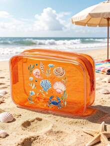 Bolsa de Armazenamento Transparente e À Prova d'Água, Bolsa de Cosméticos com Zíper e Estampa de Concha Marinha de Desenho Animado, Bolsa de Armazenamento Multifuncional com Grande Capacidade e À Prova d'Água, Bolsa de Higiene Pessoal Transparente para Mulheres, Bolsa de Higiene Dobrável e Leve, Organizador de Cosméticos Portátil para Viagem e Cuidados Pessoais. Presente para o Dia do Professor, Dia das Mães, Volta às Aulas, Férias - Multicolorido - Visão 11