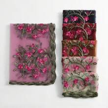 Nylon Embroidery Lightweight Breathable Fashion Comfortable Shawl Head Wrap Scarf 180*60cm - VE154-8#白色 - 查看 3