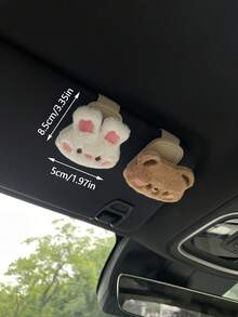 1pc Shy Bear & Rabbit Car Fashion Glasses Clip, Creative Multifunctional Car Sun Visor Storage Clip Glasses Holder, Cartoon Plush Accessory Blush Bear & Rabbit Car Fashion Glasses Clip, Magnetic Fashion Glasses Storage Multifunctional Car Interior Fashion Glasses Clip, Leather Car Interior Sun Visor Storage Clip Fashion Glasses Holder Interior Accessory - A - View 5