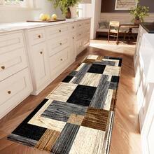 1 pieza Felpudo con estampado de patrón de patchwork geométrico, superficie de cachemira sintética, base de TPR, alfombra de baño, alfombra de cocina, alfombra de lavandería, decoración de ambiente festivo, decoración del hogar, decoración de fiesta, decoración de boda, decoración de comedor y cocina - Multicolor - Ver 8