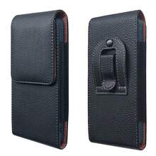 Vertical Phone Waist Pouch With Belt Loop, Men's Lychee Grain Leather Waist Bag, Waist Belt Pouch For Elderly - Black - View 1