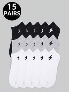 1/5/10/15/20 Pairs Men's Solid Color Low-Cut Boat Socks, Lightning Embroidery Sports Short Socks, Non-Slip And Wear-Resistant - Multicolor - View 14
