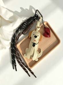 Labrador Shaped Pendant Pu Keychain With Heart And Rope Decoration, Suitable For Women'S Handbag Decoration And Car Keychain Decoration, Day Gift - Multicolor - View 3