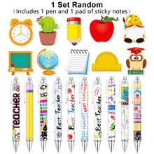 12/6/1 Set - Bolígrafos Retráctiles con Estampado Lindo + Notas Adhesivas de Dibujos Animados (20 Hojas), Regreso a la Escuela, Navidad, Día de San Valentín, Halloween, Regalo de Papelería para Maestro y Estudiante - Sacar papel - Ver 12