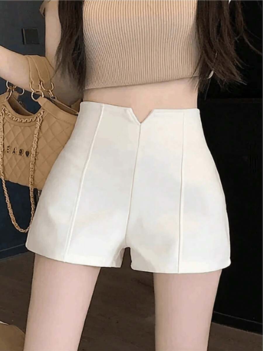 CZJ Women's High Waist A-Line Suit Shorts In Solid Color - [白色的] - 查看 1