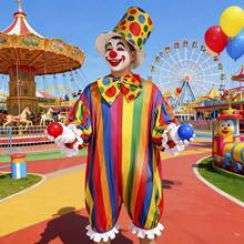 4pcs Clown Costume Set (Includes Polka Dot Hat, Nose, Gloves And Bow Tie) - Adult Circus Performance Full Outfit, Halloween, Christmas And Party Costume (Unisex), Ball Party Cosplay Clown Set - Multicolor - View 9