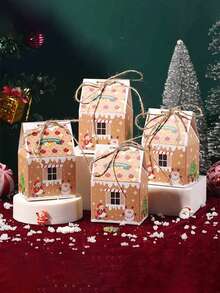 98/74/50/25PCS Christmas Gingerbread House Box,Gift Candy Box.Souvenir Gift Box. With Printed Patterns, Christmas Gift Box, Gift And Gift Box.Christmas Party Gift Boxes, Cardboard Gift Containers, Christmas Holiday Party Gifts, Candies,Gift Packaging - Multicolor - View 2