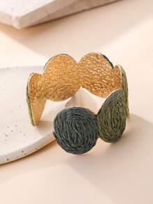 1pc Vintage Round Woven Bracelet, Bohemian Contrast Color Design, Versatile Bangle For Island Vacation, Pastoral Outings, Commuting, And Urban Daily Wear - Moss Green - View 5