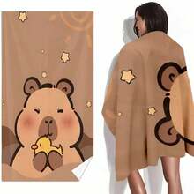 1pc Cute Capybara & Duckling Beach Towel - Quick Dry, Highly Absorbent, Soft & Comfortable, Large Size, With Adorable Cartoon Capybara And Duckling Pattern, Cute And Healing, Suitable For Beach, Pool Party, Yoga And Travel - 2 - View 2