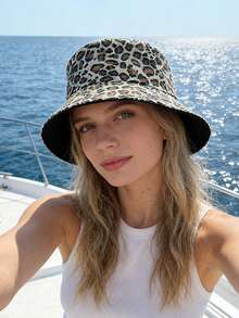 1pc Women's Leopard Print Lightweight Versatile Easy-To-Care-For Face-Slimming Bohemian Outdoor Bucket Hat, Summer New Fashion Minimalist Face-Slimming Animal Print Elegant Street Style Bucket Hat, Comfortable Casual Suitable For Daily Commute, Outings, Gatherings, Shopping, Travel, Vacation And Other Occasions - Multicolor - View 9