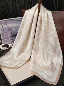 70*70cm Off-White Paisley Silk Satin Square Scarf For Women, Versatile Headscarf, Silky And Breathable, Can Be Used As Headscarf / Shawl / Hair Band / Bag Decoration, Suitable For Daily / Commute / Vacation - Light Grey - View 5