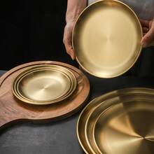 Golden Metal Dinner Plates, Set Of 5 With Round And Oval Styles, High-Quality Tray Set, Suitable For Serving Food, Snacks, Jewelry, Cosmetics, Parties And Daily Use. - Baking Pan - View 6