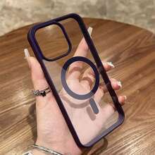 1pc Strong Magnetic Adsorption! A Luxury High-Quality Acrylic Transparent Magnetic Phone Case, With Wireless Charging Instant Adsorption Function Protective Cover, Daily Use Phone Case, Fashion Protection, Minimalist Design, Perfect Gift For Friends And Family, Compatible With 17/17Pro/17ProMax/16/16Plus/16Pro/16ProMax/15ProMax/14/14Pro/14ProMax, 13/13Pro/13ProMax/12/12Pro/12ProMax - Purple - View 3