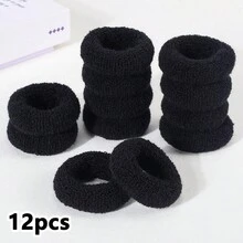 12 buah Ikat Rambut Kain Handuk Elastis Besar untuk Anak Perempuan - Ikat Rambut Rajutan Tebal, Cocok untuk Semua Jenis Rambut - Hitam - View 7