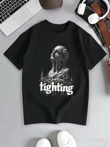 T-shirt d'été pour homme, imprimé statue gothique, col rond, coupe ample, décontracté, confortable, motif graphique unique - Noir - Voir 1