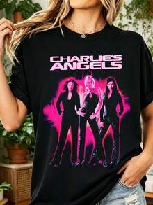 Charlie's Angels T-Shirt 100% Cotton Movie Action Retro Style Unisex - Black - View 1