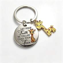 Giraffe Inspirational Keychain - "Belief Is Higher Than Fear" Stainless Steel Pendant, Gift For Friends, Students, Giraffe Enthusiasts - Multicolor - View 1
