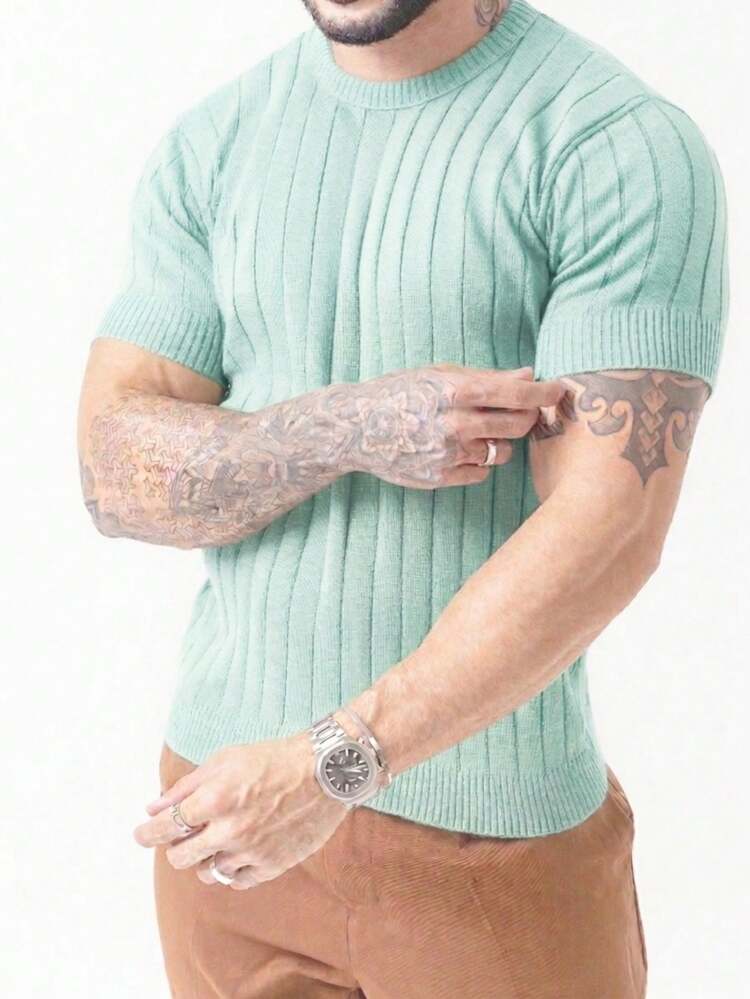 TRICOT DE LUXO Men's Textured Knit Shirt, High Quality, Spring, Summer, Autumn, Premium Quality. - 薄荷綠 - 查看 3