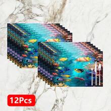 1 pieza/4piezas/6piezas, Decoración del hogar, Manteles individuales de lino con estampado de peces, Adecuados para la mesa de comedor, Decoración para todas las estaciones Primavera, Verano, Otoño, Invierno, Manteles de estilo moderno lavables, Decoración de habitación, Manteles, Posavasos, Manteles para mesa de comedor de cocina, Decoración de fiesta interior y exterior, Decoración del hogar, Regalo ideal - Multicolor - Ver 12
