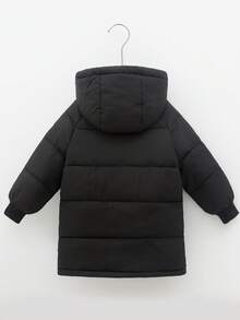 1pc Winter Coat For Little Boys, Mid-Length Hooded Cold-Proof Jacket, Suitable For Children And Girls - Black - View 8