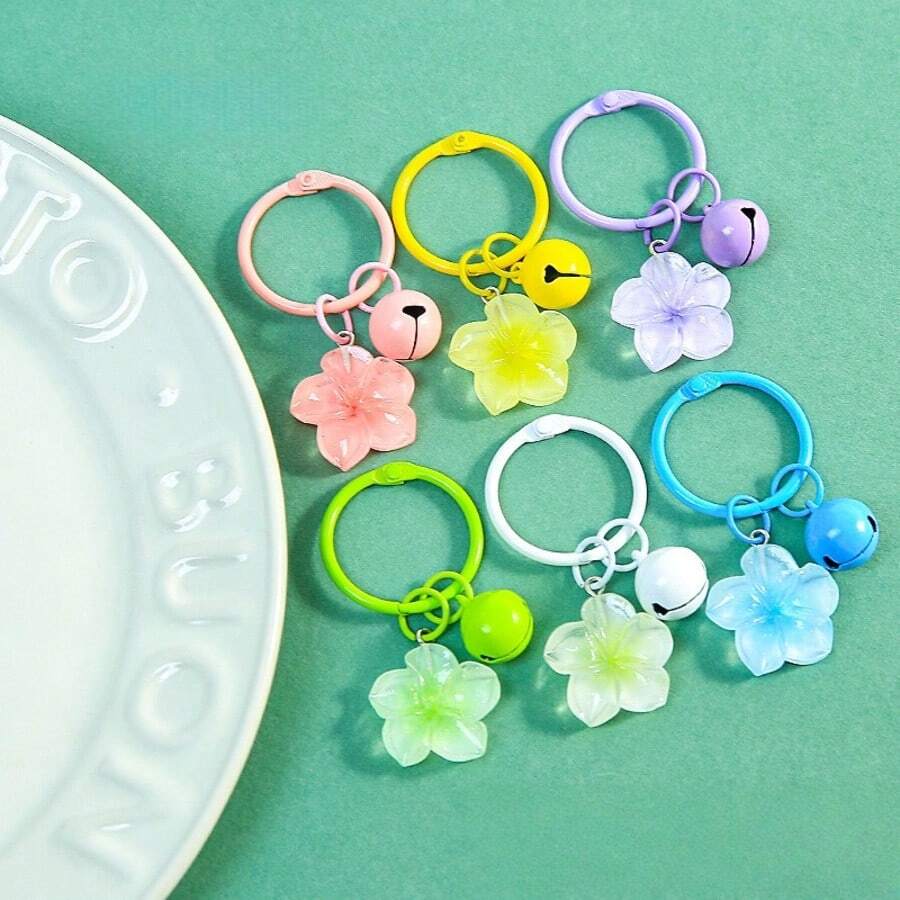 Colorful Cherry Blossom Card Ring Bell Keychain Sweet Fresh Bag Pendant Accessory DIY Perler Beads Material Random 3/5pcs - Multicolor - View 1