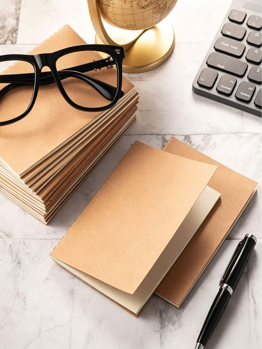 4pcs Mini Notebooks, Pocket Journals, Memo Pads, Logbooks, 64 Pages Black Exercise Books, Kraft Paper - Multiple Styles - View 1