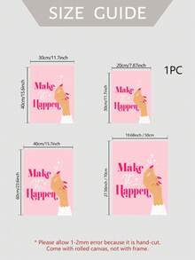 1件裝「Make It Happen」粉色勵志語錄帆布壁畫，唯美女性風牆面裝飾，適合臥室、客廳與居家辦公室的激勵語錄海報，無框居家美學牆飾 - 彩色 - 查看 5