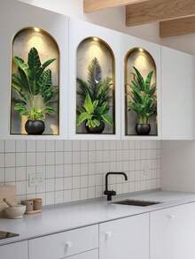 1pc 3D Green Plant Wall Sticker, Potted Greenery Peel And Stick Removable Wall Decal, Suitable For Home Office Living Room Bedroom Art Room Decoration - 1PC - View 2