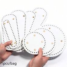 1 pieza Base de bolso de cuero PU tejida a ganchillo, almohadilla con forma de base de bolso tejida a ganchillo larga, almohadilla de bolso tejida a mano multicolor con agujeros para hacer bolsos DIY, bolsos de hombro, carteras - Blanco - Ver 2