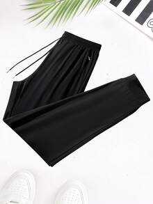 Men's High Elasticity Breathable Quick-Dry Jogging Pants, Lightweight Slim Fit Drawstring Sports Pants, Suitable For Daily And Athletic Wear - Black - View 3