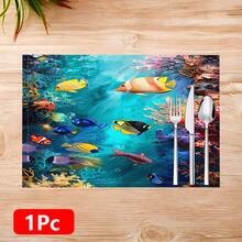 1 pieza/4piezas/6piezas, Decoración del hogar, Manteles individuales de lino con estampado de peces, Adecuados para la mesa de comedor, Decoración para todas las estaciones Primavera, Verano, Otoño, Invierno, Manteles de estilo moderno lavables, Decoración de habitación, Manteles, Posavasos, Manteles para mesa de comedor de cocina, Decoración de fiesta interior y exterior, Decoración del hogar, Regalo ideal - Multicolor - Ver 15
