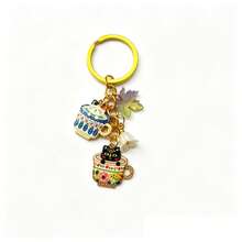 Vintage Floral Teacup Double Cat Keychain, Lazy Atmosphere, Healing Niche Accessory Pendant, Bohemian Style Enamel Cat Charm Cup With Napping Cute Pet, Exquisite Light Luxury Portable Key Chain - Enamel Cat Keychain - View 4