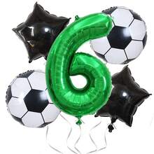 5pcs/Set Globos de Foil Verde Número 0-9 de 32 Pulgadas y Globos de Foil Redondos con Patrón de Estrella Negra/Balón de Fútbol de 18 Pulgadas, Globos de Decoración para Fiesta de Evento con Tema de Competición de Fútbol de la Copa del Mundo y Campus - Ver 6