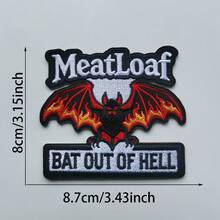 sayjke 1片 Bat Out Of Hell 樂團印花標語聚酯纖維 (Polyester) 刺繡貼布,四季適用 Meatloaf 款,適用於衛衣、T恤、帽子、包包、夾克縫製或熨燙 - 黑色 - 查看 3