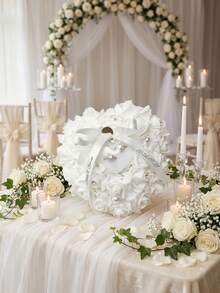 1 Peça Caixa de Almofada de Anel em Formato de Coração com Flores Personalizada com Fita de Renda Elegante, Caixa de Suporte de Anel de Casamento Personalizável, Presente de Proposta para Noiva e Madrinha, Adequado para Cerimônia de Noivado e Casamento, Presente Perfeito para Dia dos Namorados e Natal - Multicolorido - Visão 3