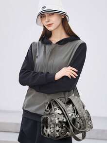Fashionable Minimalist Multi-Pocket Rivet Street Retro Elegant Versatile Underarm Crossbody Shoulder Bag For Shopping And Vacation - Grey - View 3