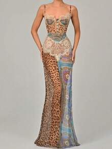 Vestido Tirantes Leopardo Espalda Descubierta 2026 - Azul - Ver 6