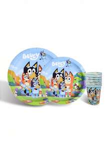 50/66件組 Bluey 主題一次性餐具套裝，無塗層餐具，含盤子、杯子、紙巾，適用於生日派對、婚禮宴會、畢業典禮、節慶、戶外露營、家庭聚會、燒烤佈置與裝飾，適合兒童 - 彩色 - 查看 5