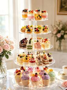 Soporte para pastel de varias capas, soporte redondo para postres, soporte para exhibir cupcakes, soporte para cake pops, utensilios de repostería y pastelería, moldes para hornear pasteles, suministros para pasteles y postres, bodas, banquetes de cumpleaños, regalos del Día de la Madre, regalos del Día del Padre - transparente - Ver 2
