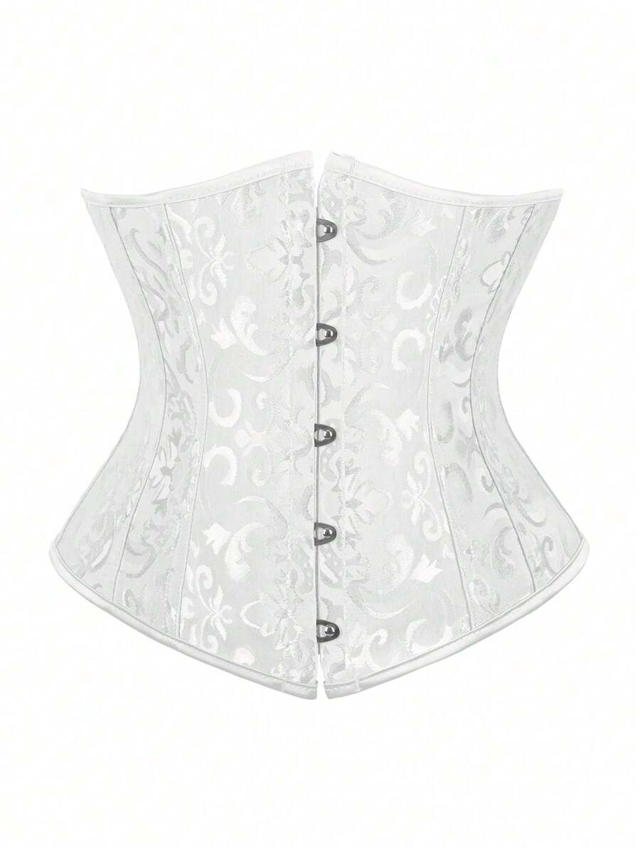 Underbust Corsets For Women,Corset Belt, Women's Floral Jacquard Lace Up Under Boob Corset Slimmer Body Shaper - 白色 - 查看 1