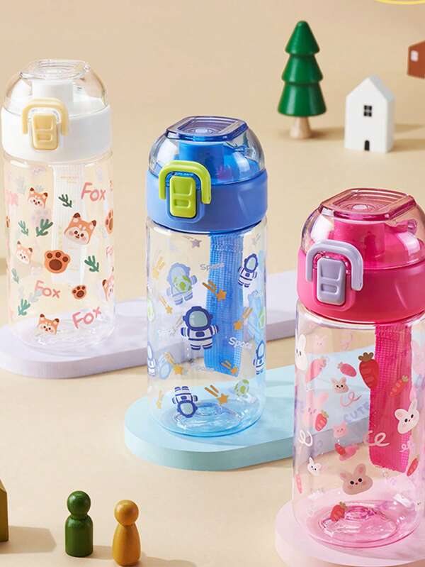 1pc 420ml Cartoon Print Direct Drinking Water Cup, Toddler, Baby Straw Anti-Drop Plastic Cup, Kindergarten, Back To School Water Bottle, Baby Learning Cup, Large Capacity Toddler School Water Cup (Strap Needs To Be Installed Yourself)