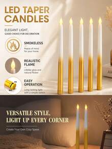 2/5/12pcs LED Long Stem Gold Electronic Candle Lights, Halloween Candle Lights, Christmas Decoration Lights, Romantic Flameless Candle Lights, Perfect For Valentine's Day, Restaurant, Wedding, Mother's Day Gift, Home Decor, Batteries Not Included - Half Gold - View 3