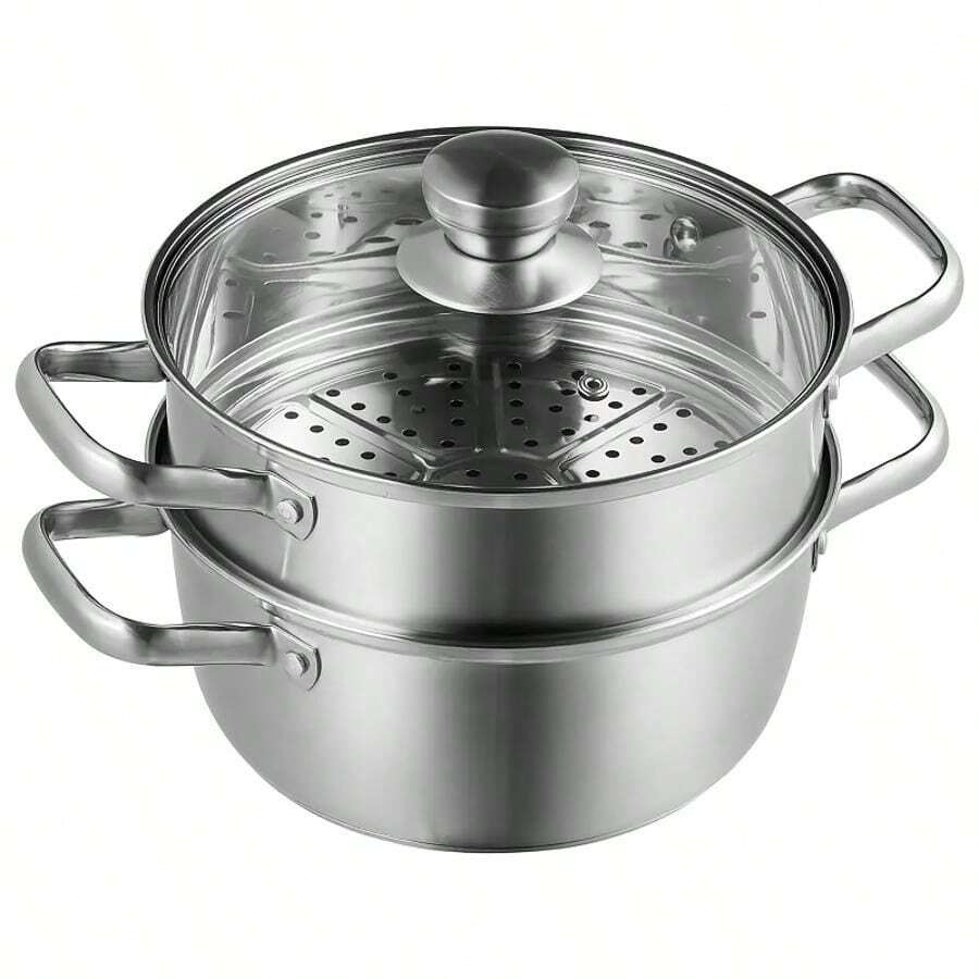 GOOGEER Stainless Steel Set Large Capacity Double-Layer Steamer, 1 Thick Steamer And 1 Heightened Steam Grid And 1 Lid, 1pc For Home Multi Functional Stainless Steel Steamer Thickened, Suitable For Multiple Stoves, For Home, Restaurant, Cooking Pot - View 1